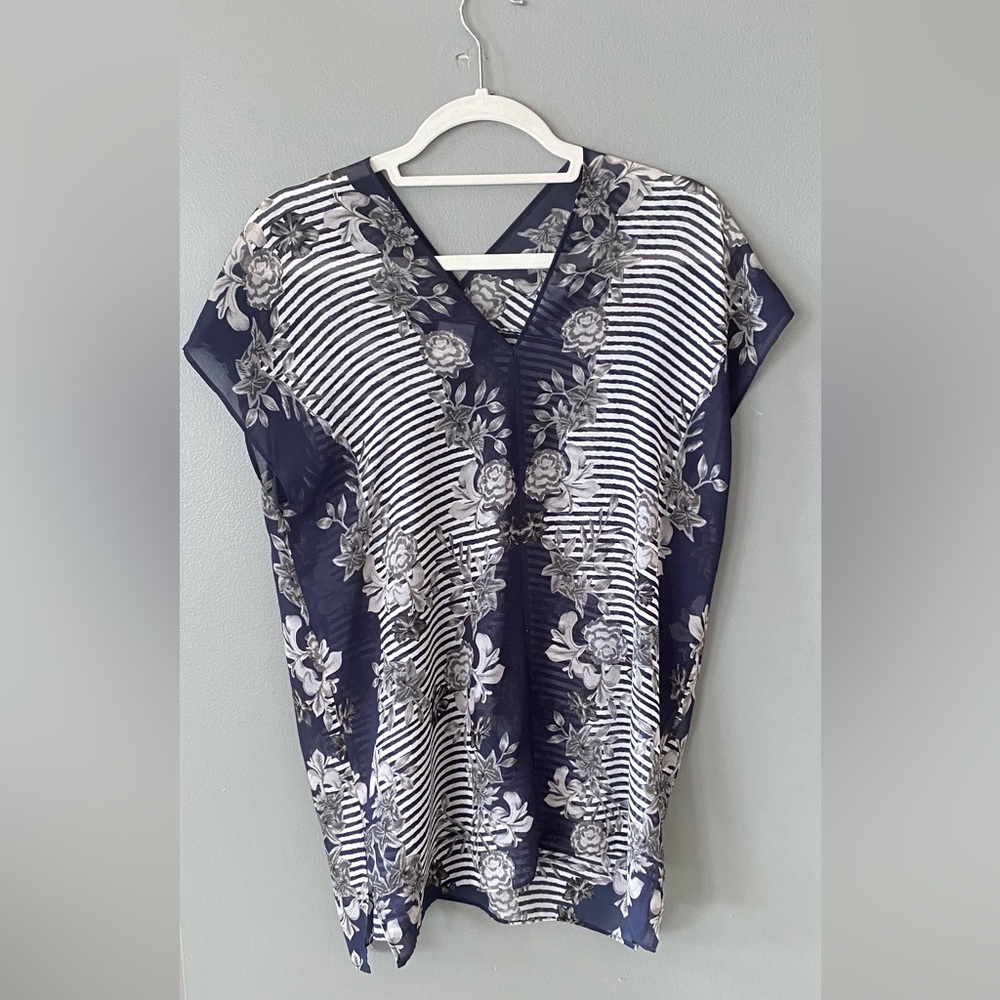 Cabi Blouse - Blue and White Floral